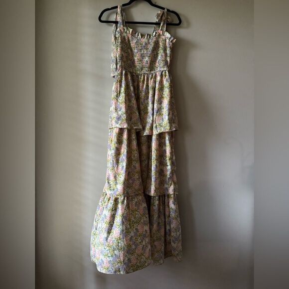 By The River Floral Smocked Ruffle Tiered Midi Dress Size Small - Picture 14 of 14